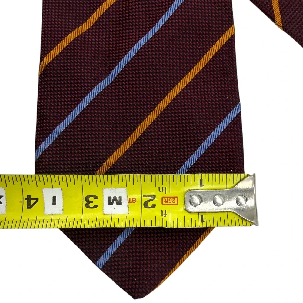 Davide Cenci Silk Necktie Burgundy Gold Blue Striped Handmade England Used